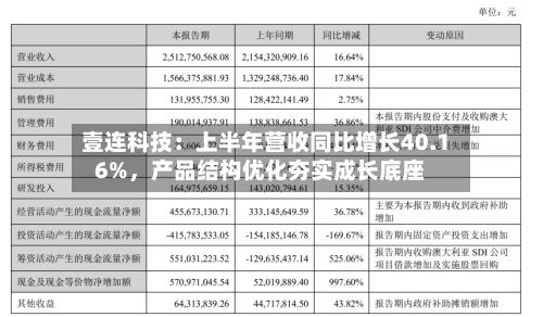 壹连科技：上半年营收同比增长40.16%	，产品结构优化夯实成长底座-第1张图片