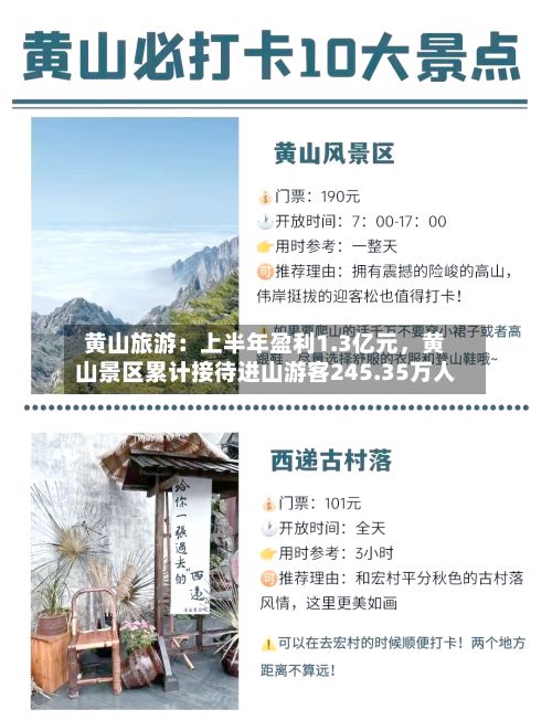 黄山旅游：上半年盈利1.3亿元	，黄山景区累计接待进山游客245.35万人-第2张图片