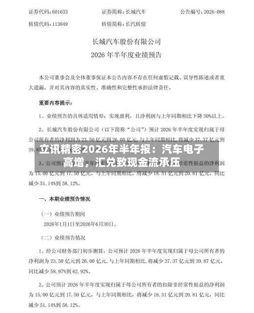 立讯精密2026年半年报：汽车电子高增	，汇兑致现金流承压-第3张图片