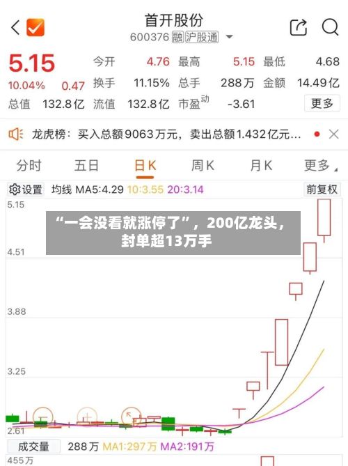 “一会没看就涨停了	”，200亿龙头，封单超13万手-第2张图片