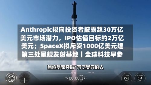 Anthropic拟向投资者披露超30万亿美元市场潜力，IPO估值目标约2万亿美元；SpaceX拟斥资1000亿美元建第三处星舰发射基地丨全球科技早参-第2张图片