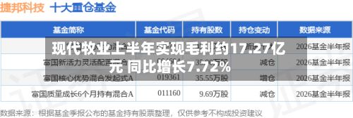 现代牧业上半年实现毛利约17.27亿元 同比增长7.72%-第2张图片