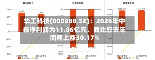 华工科技(000988.SZ)：2026年中报净利润为11.86亿元	、同比较去年同期上涨30.17%-第2张图片