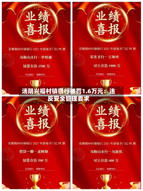 汤阴兴福村镇银行被罚1.6万元：违反安全管理要求