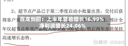 百龙创园:上半年营收增长16.99% 净利润增长24.06%